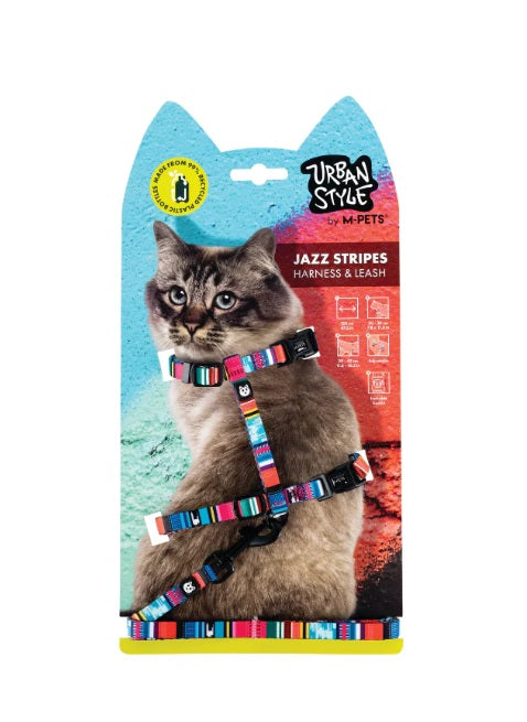 M-Pets Freestyle Jazz Stripes Cat Eco Harness And Leash Set Multicolor