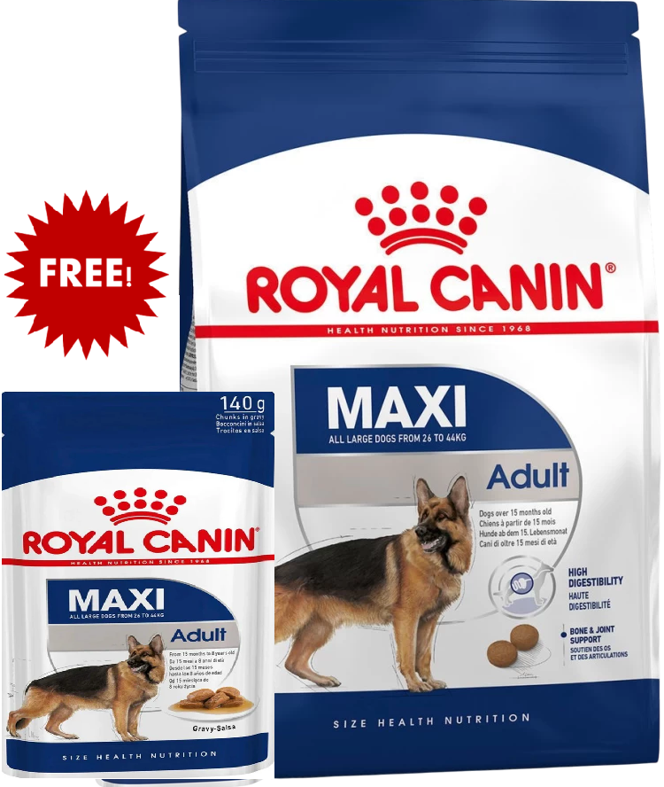Royal Canin Maxi Adult Dog Dry Food 4kg With Free 140 g  Maxi Adult Dog Gravy Salsa Pouch