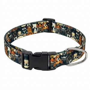 Kennel Adjustable Printed Nylon Dog Collar with Click Buckle – Multi Face Brown Print
