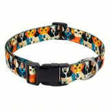 Kennel Adjustable Printed Nylon Dog Collar with Click Buckle – Multi Face Bright Print