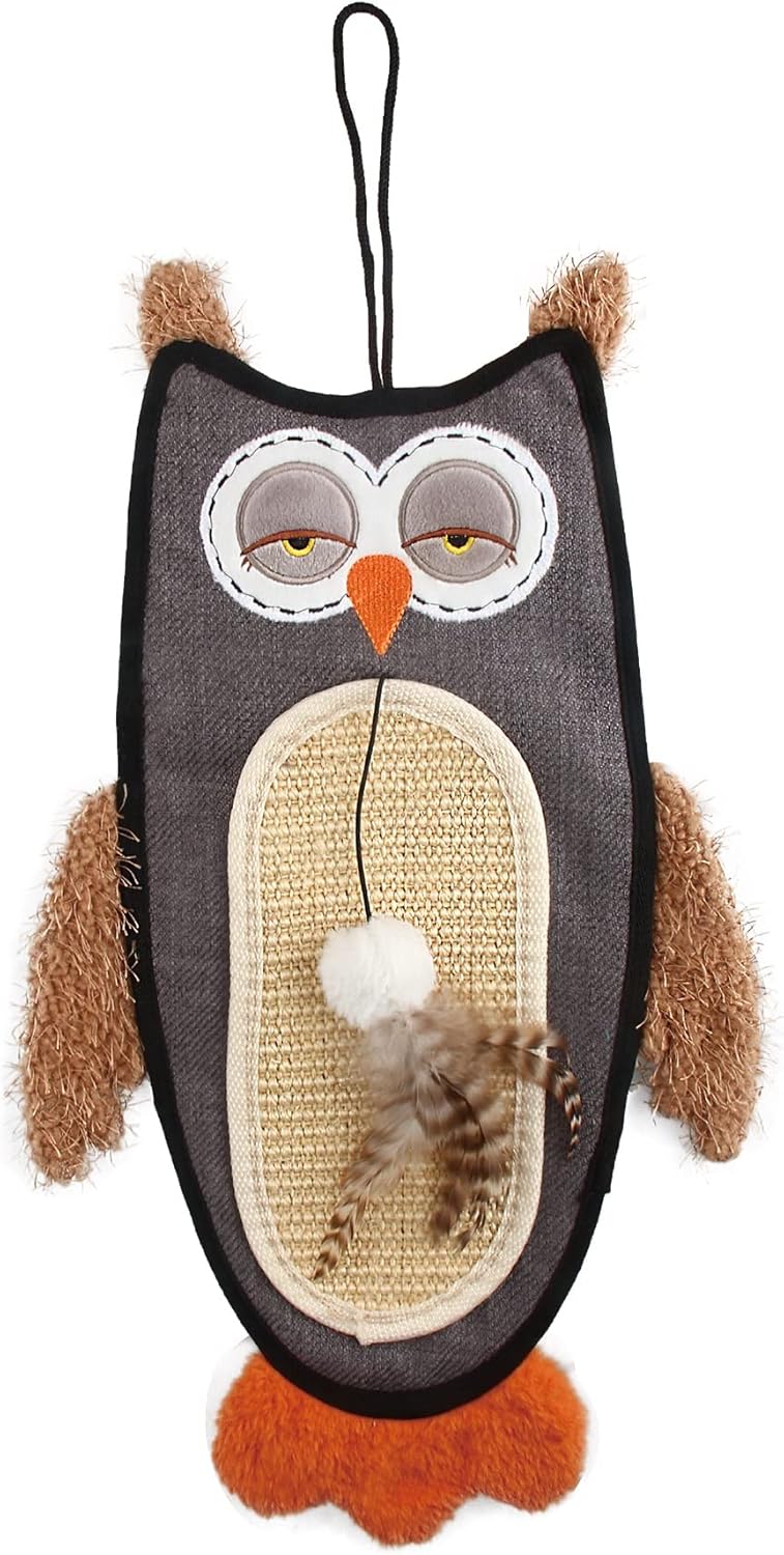 GiGwi Joyful Space Owl Cat Scratcher with Sisal Belly & Catnip