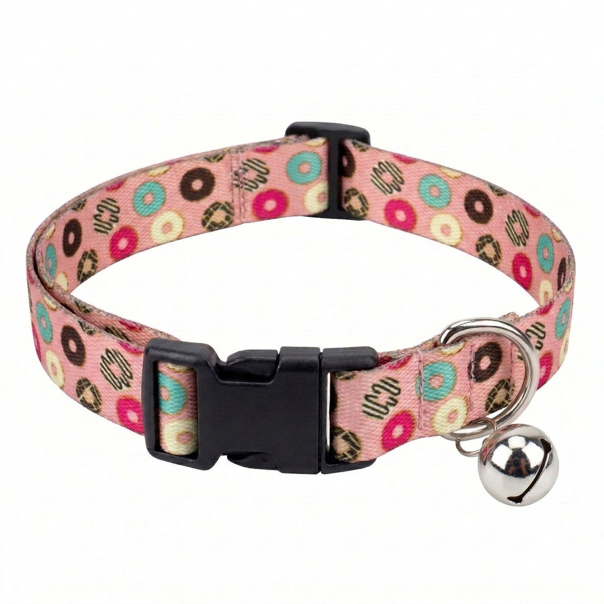 Kennel Adjustable Printed Nylon Puppy & Cat Collar with Click Buckle - Pink Donuts Print