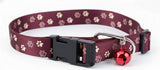 Kennel Adjustable Printed Nylon Puppy & Cat Collar with Click Buckle - Purple Paws Print
