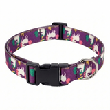 Kennel Adjustable Printed Nylon Dog Collar with Click Buckle – Purple Unicorns Print