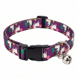Kennel Adjustable Printed Puppy & Cat Collar with Click Buckle - Purple Unicorns Print