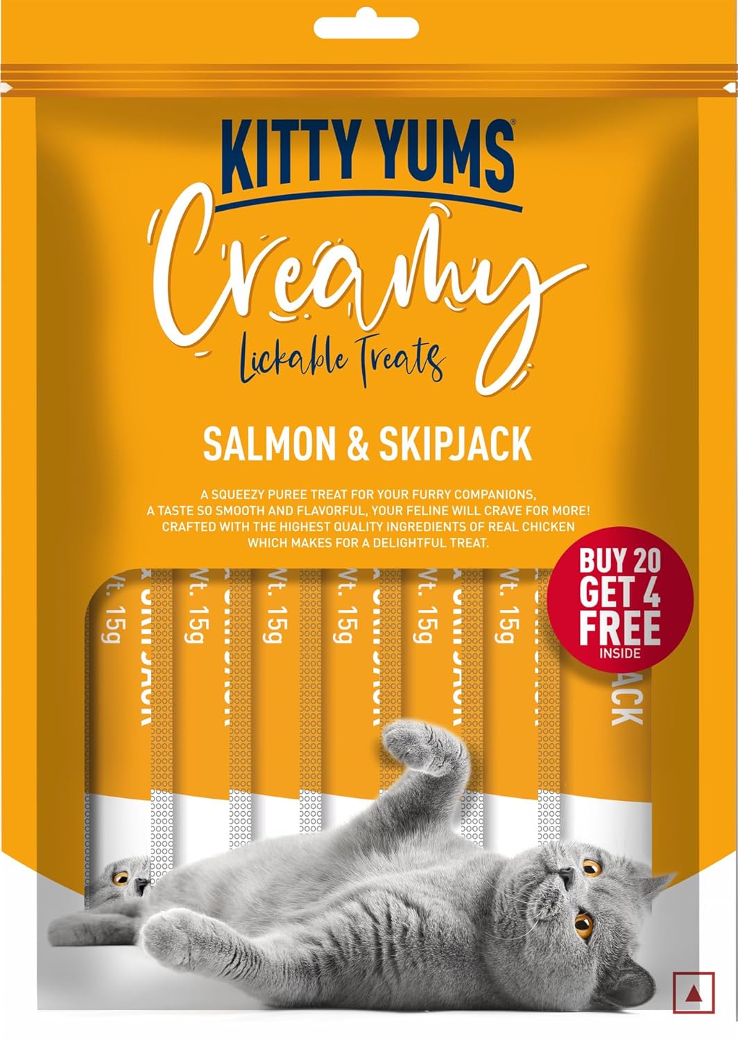 Kitty Yums Creamy Lickable Salmon & Skipjack Cat Treats (Buy 20 Get 4 Free)