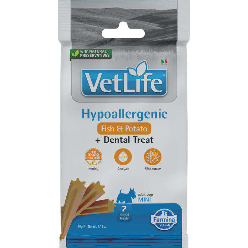 Farmina : VetLife Hypoallergenic Fish & Potato Dental Treat for Mini Adult Dogs